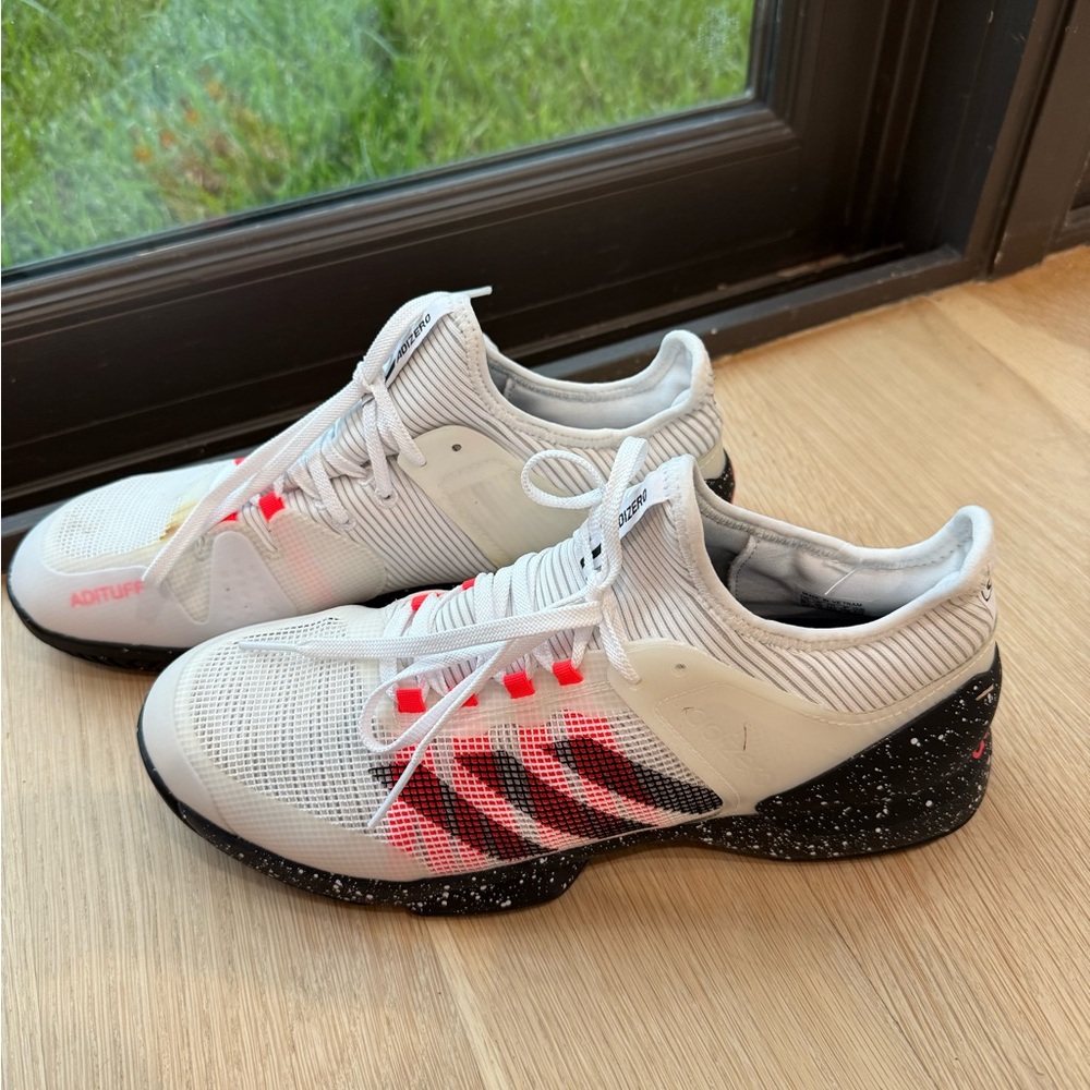 Adidas Men’s  White and Black Sneakers  with Red Highlights in size 10.5